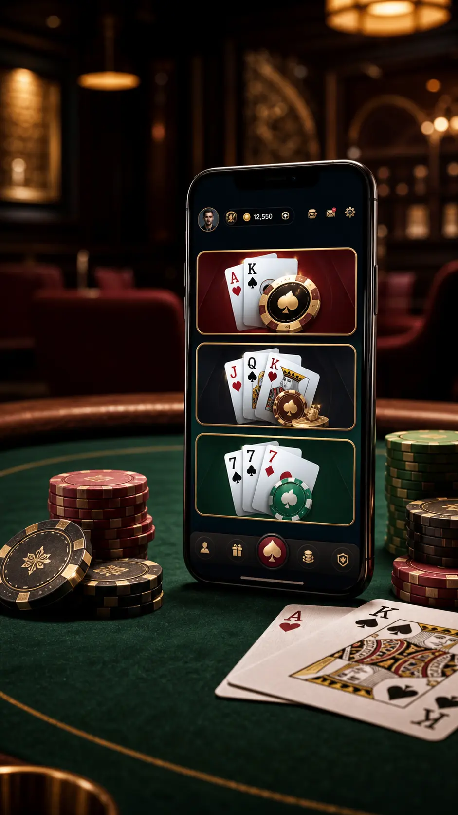 Mobile poker and rummy games on a premium smartphone